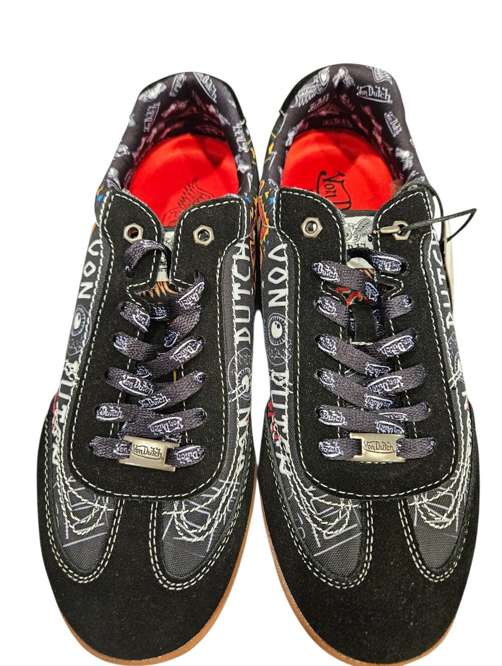NWT Von Dutch Tattoo Print Sneakers Women's Size 10 Black Graphic Lace-Up Shoes